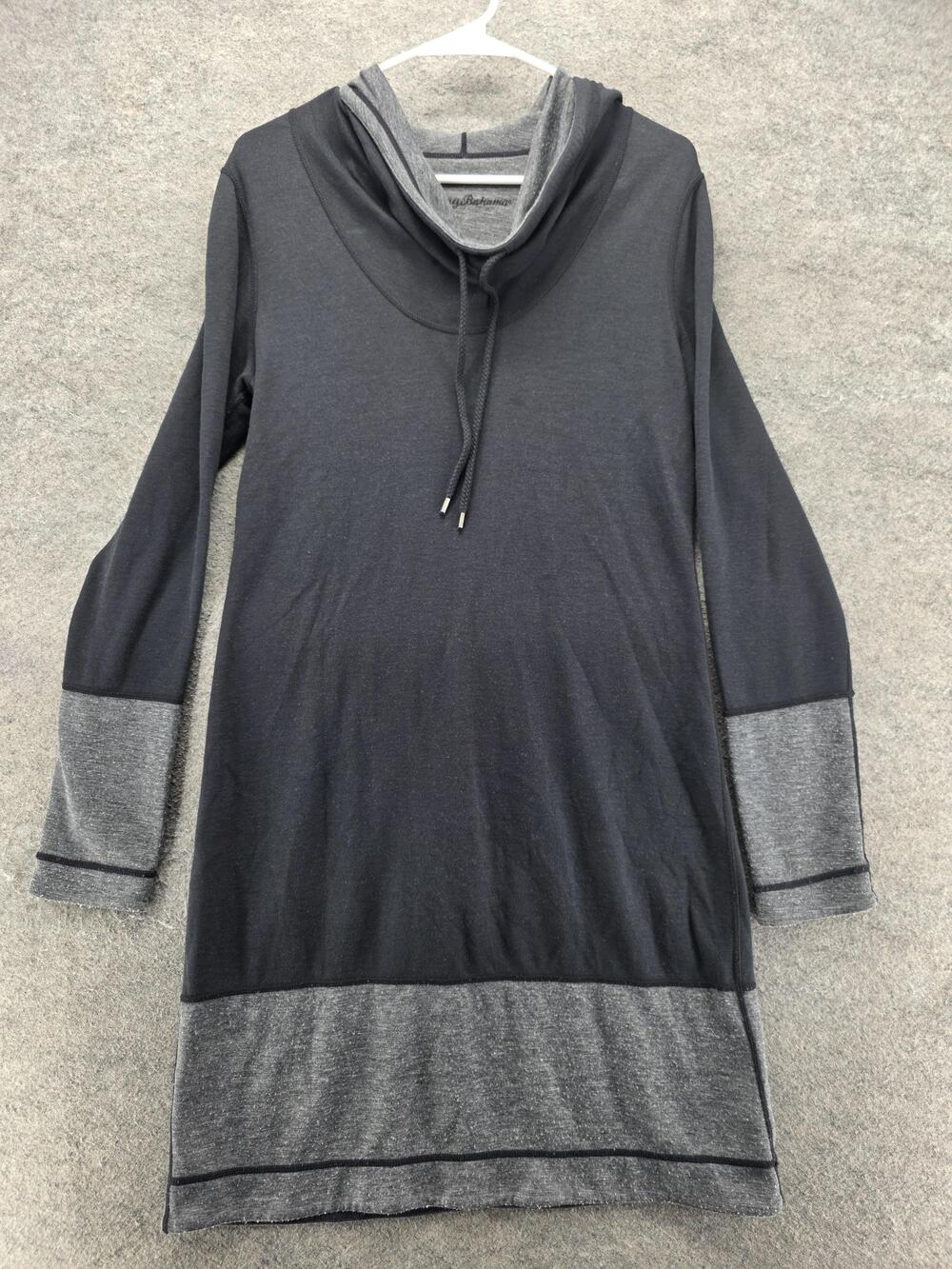 Tommy Bahama Sweater Dress Womens M Gray Hooded Cowl Neck Knee Length Jersey